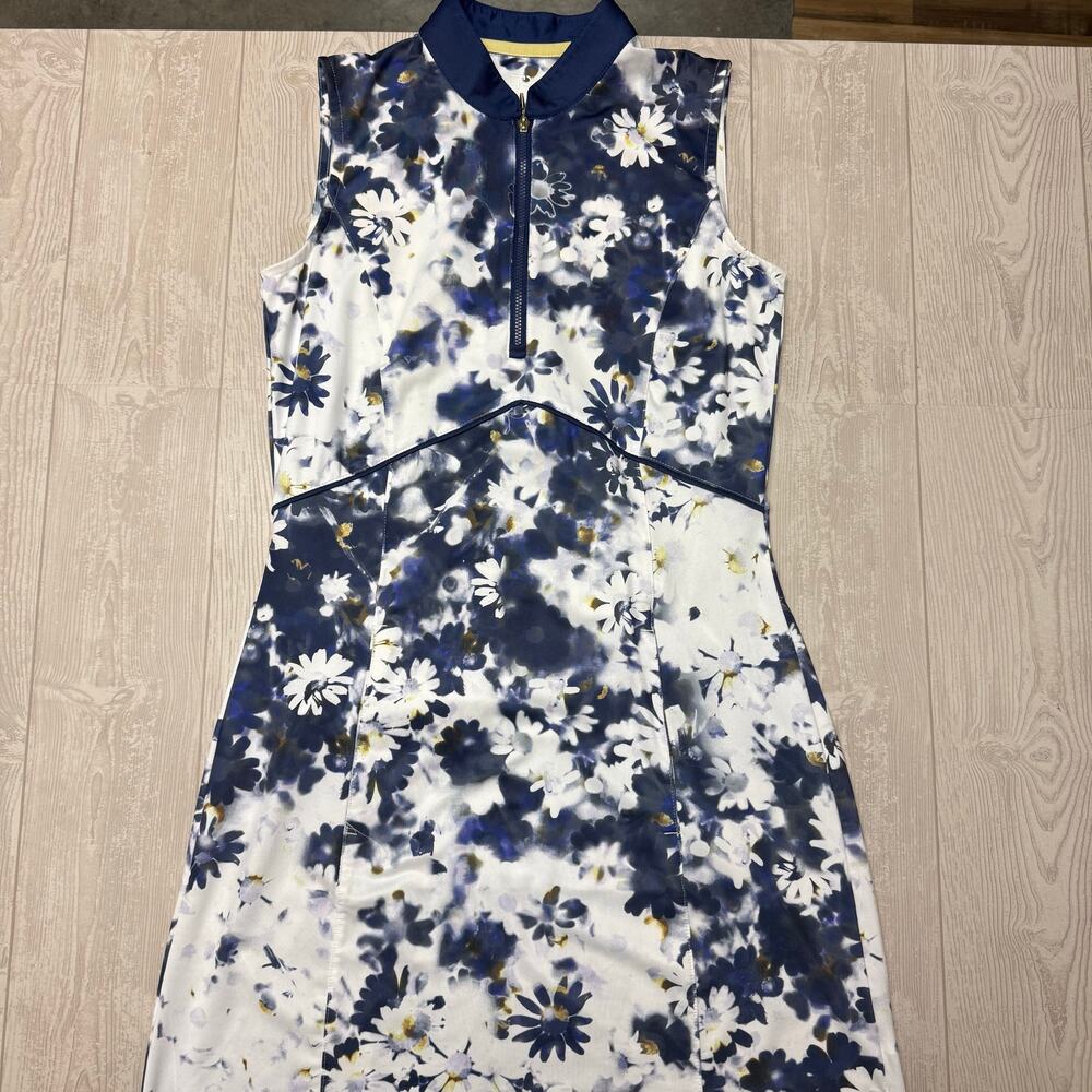 EP New York Womens XS Golf Dress Navy White Floral Sleeveless 1/4 Zip Pockets